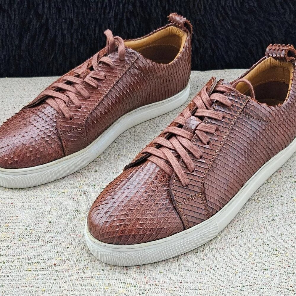 J. Shoes Men Shoes Brown Leather Upper Snake Skin Pattern Lace Up Size 10US